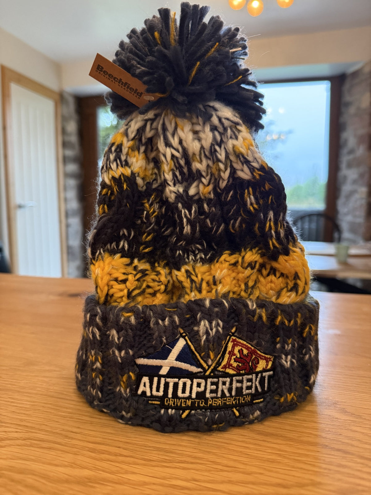 Autoperfekt Blue and Yellow Embroidered Beanie